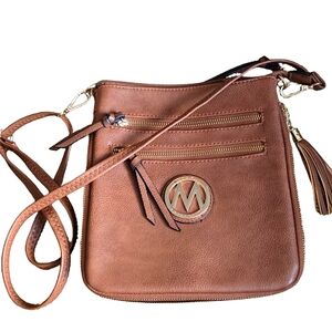 Mia K Collection Crossbody Tan Bag, 8.5 x 9.5
